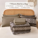 Anibedding Brown Comforter Set Queen 7 Pieces Boho Western Bedding Set for All Season, Aztec Bed in a Bag Queen Soft Microfiber Comforter Set with Sheets, Pillowcases & Shams Anibedding