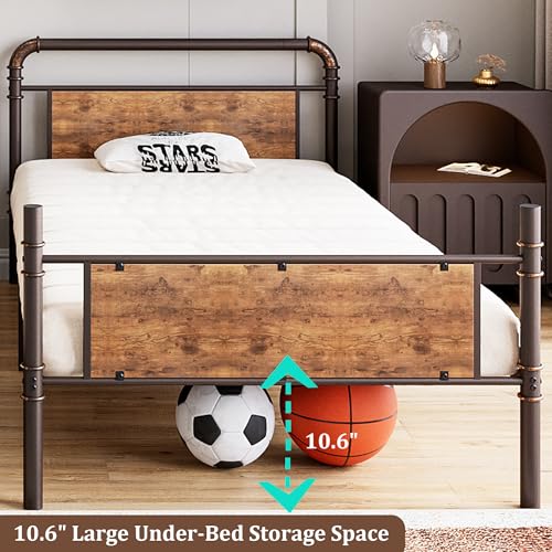 Garvee Industrial Twin Over Twin Bunk Bed, Convertible to 2 Separate Single Beds, Sturdy Metal Bunk Bed, Detachable Ladder & High Safety Guardrails for Safety, Space-Saving Design