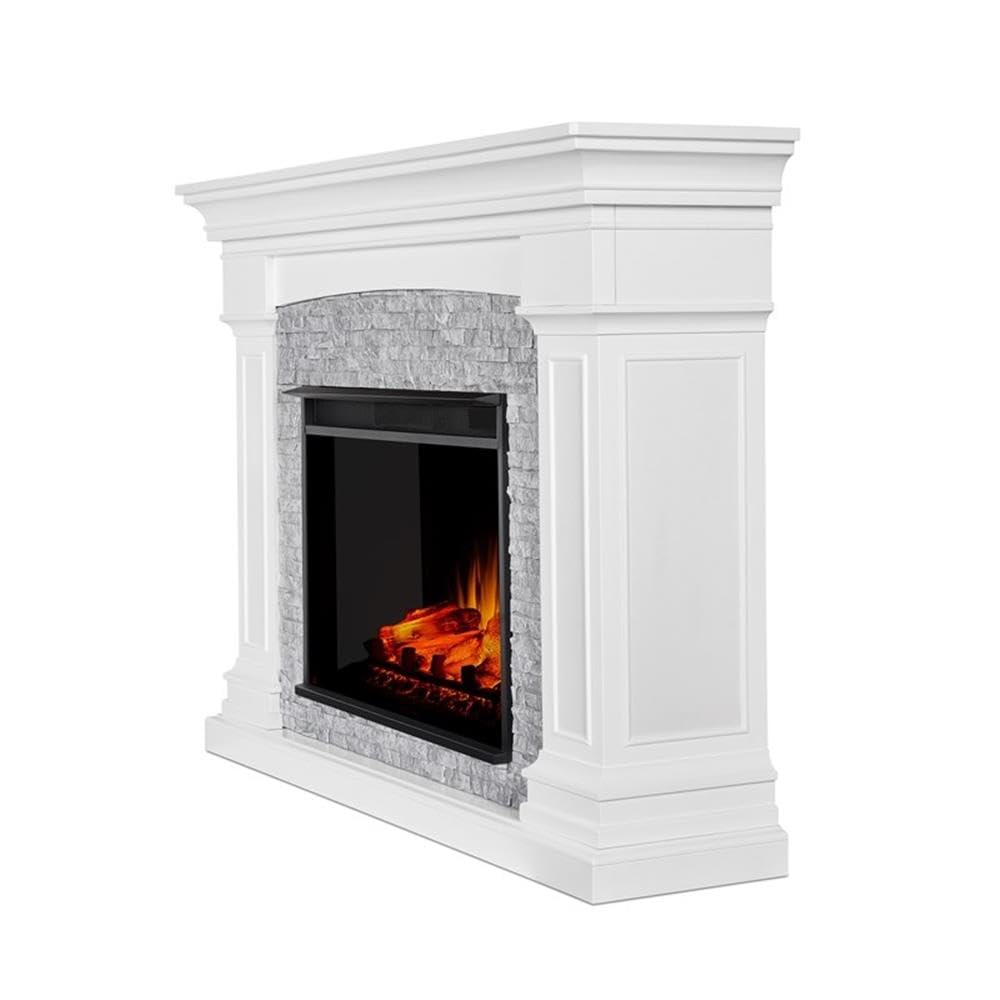 Real Flame Deland Grand Electric Indoor Fireplace with Remote Control, Realistic Infrared Fireplace with Heater, White Real Flame