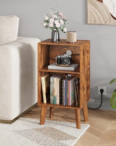 WLIVE Record Player Stand, Modern Nightstand with Storage, Small Space Bedside Table, End Table for Bedroom & Living Room, Mid Century Night Stand, Rustic Brown WLIVE