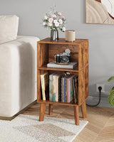 WLIVE Record Player Stand, Modern Nightstand with Storage, Small Space Bedside Table, End Table for Bedroom & Living Room, Mid Century Night Stand, Rustic Brown WLIVE