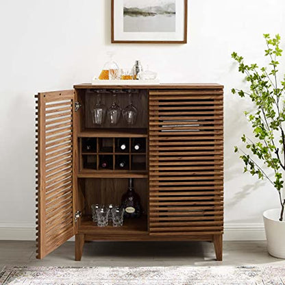 Modway Render Mid-Century Modern Wine Rack Storage, Bar Cabinet, Walnut - WoodArtSupply