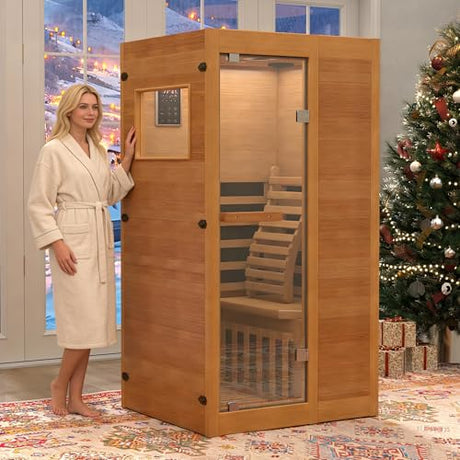 HOMTHING Infrared Sauna,1 Person Red Light Sanua with for Home,950w/110v Full Spectrum Indoor Dry Sauna, Carbon, Heater Panels, Bluetooth Audio, 8-Color Chromotherapy Lights, 35.4"x 31.5"x 66.9" HOMTHING