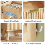 IAISRO 42'' Fluted Makeup Vanity Desk with LED Lights Mirror & Charging Station, Modern Glass Top Vanity Table with 5 Drawers & Open Shelves, Dressing Table for Bedroom, Living Room, Oak IAISRO