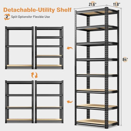 DurayLoly 8 Tier Storage Shelves, Shelving Unit Load 2816LBS, Garage Shelving Adjustable and Divisible, Shelving Units and Storage Rack for Laundry Room, Pantry, Kitchen, Closet, Metal Shelf 84" H DurayLoly