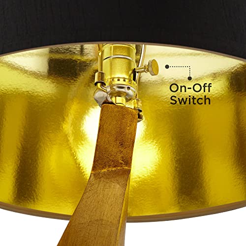 Possini Euro Design Zeus Mid Century Modern Glam Luxury Table Lamp 28.5" Tall Sculptural Gold Leaf Metal Black Fabric Tapered Drum Shade Decor for Living Room Bedroom House Bedside Nightstand Home Possini Euro Design