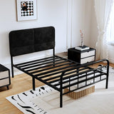 Easllre 14Inch Metal Bed Frame,Twin Size Bed Frame with Upholstered Headboard,Heavy Duty Sturdy Mattress Foundation,Easy Assembly,No Box Spring Needed,Black-Twin Easllre
