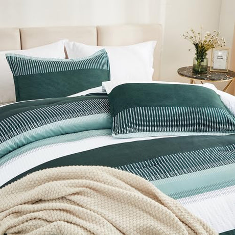 Litanika Dark Emerald Green Bed Comforter Twin/Twin XL Set, 2 Pieces Twin Extra Long Size Boys Men Forest Bedding Set, Single Colorblock Striped Bed Set Litanika