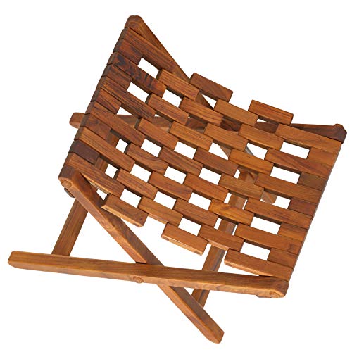 Bare Decor Mosaic Folding Stool in Solid Teak Wood, Brown