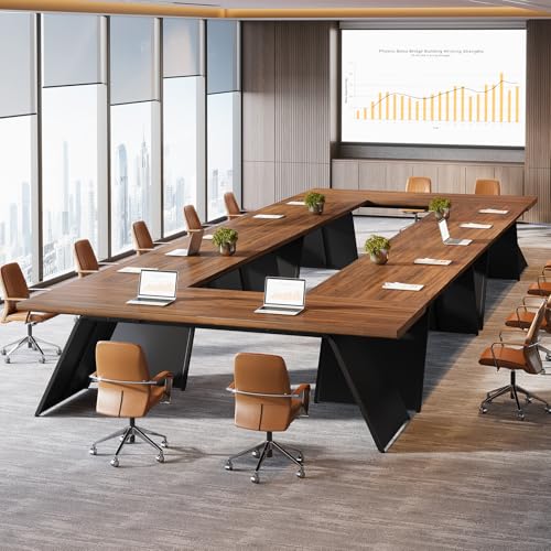 Tribesigns 6.57 FT Conference Room Table, 79" L x 27.56" W Rectangle Executive Meeting Seminar Table with Walnut Wood Top & Black Metal Base for 6, Modern Office Desk Business Furniture for Boardroom Tribesigns