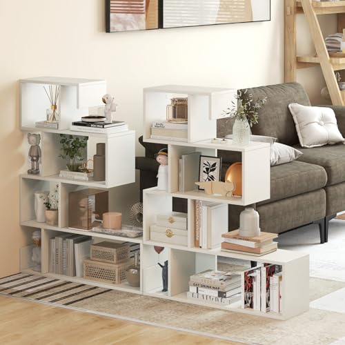 Tangkula 5-Tier S-Shaped Bookshelf – Modern Geometric Display Rack in White for Home & Office - WoodArtSupply