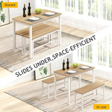 Rovibek 43" Dining Table Benches Set for 4, Modern Space Saving Kitchen Table Chairs & Adjustable Feet Breakfast Table 2 Benches, Wooden Industrial Style Farmhouse, White Rovibek