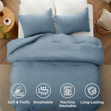 Bedsure Queen Comforter Set, Dusty Blue Soft Prewashed Bedding for All Seasons, 3 Pieces GentleSoft™ Bed Set, 1 Lightweight Comforter (90"x90") and 2 Pillowcases (20"x26") Bedsure