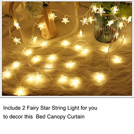 Akiky Princess Canopy Bed Curtains Bed Canopy Curtains with Lights for Queen Size Bed Drapes,8 Panels Canopies with Lights,Room Décor (Full/Queen, White) Akiky