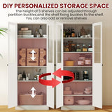 AQY Kitchen Pantry Cabinet,72" White Pantry Storage Cabinet with 5 Tire Adjustable Shelves and Glass Doors,Freestanding Cupboard,Metal Pantry Cabinets with Handle for Living Room,Assembly Required AQY