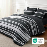 Bedsure Full Comforter Set 7 Pieces, Black Striped Bedding Set for All Seasons, Reversible, Cationic Dyeing Bed in a Bag with Comforter, Sheets, Pillowcases & Shams Bedsure