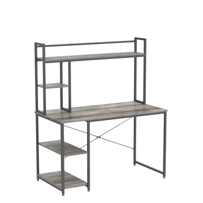 Nost & Host Rustic Grey Computer Desk with Hutch and Adjustable Shelves for Home Office and Gaming - WoodArtSupply