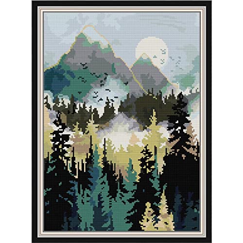 Svarog Stamped Cross Stitch Kits Beginners Full Range of Embroidery Patterns Starter Kits for Adult or Kids DIY Cross Stitches Needlepoint Kits 14CT-Sunrise Mountains 11.8x15.75 inch