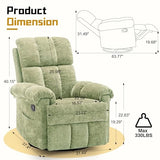 Korser Recliner Chair, Swivel Rocker Recliner Chair for Adults, Small Recliners for Small Spaces, Upholstered Manual Recliner with Side Pockets, Nursery Rocking Chair for Living Room, Chenille, Green