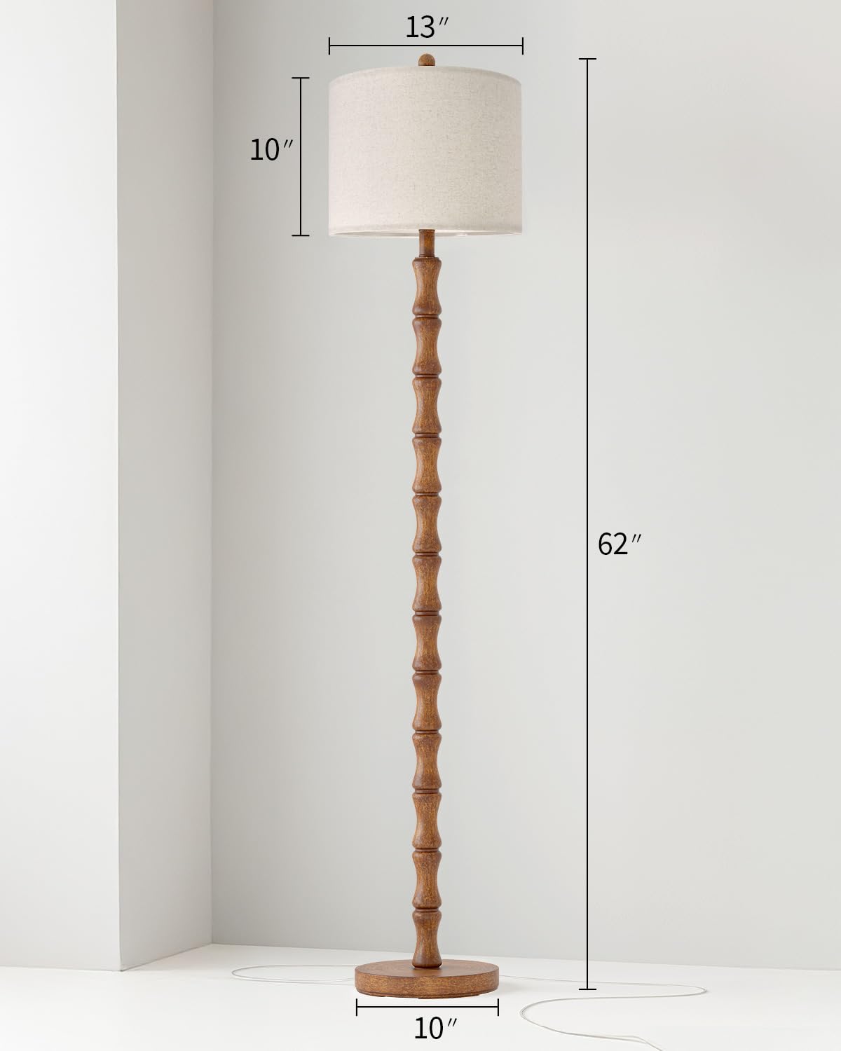 BOBOMOMO 62" Rustic Floor Lamp for Living Room, Retro Farmhouse Floor Lamp Rotary Switch, Resin Standing Lamp for Living Room, Corner, Dining Room, Bedroom, House BOBOMOMO