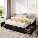 SHA CERLIN Full Platform Bed Frame with 2 Large Storage Drawers - Heavy Duty Metal & Rustic Wood, Noise-Free, No Box Spring Needed, Black SHA CERLIN