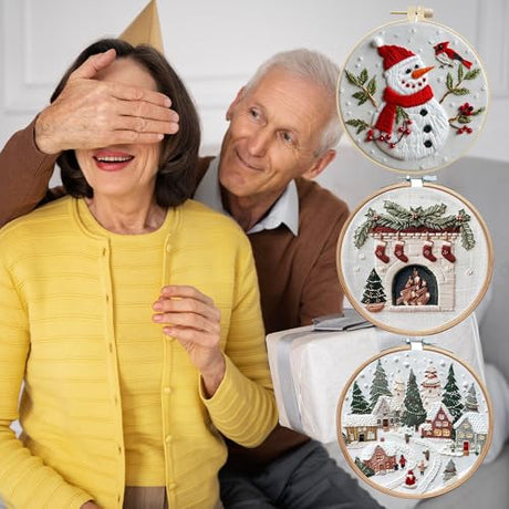 MAZAOTEU Christmas Embroidery Kits for Adults Beginners, Christmas Cross Stitch Kits, Needlepoint Ornament Holiday Embroidery Kit, Adult Crafts for Women DIY Hand Crossstitching Kits (Cat) MAZAOTEU
