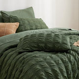 Bedsure Bed in a Bag Full - 7 Pieces Plaid Seersucker Bedding Comforter Sets, Soft Lightweight Olive Green Boho Bed Set with Comforters Full Size, Sheets, Pillowcases & Shams Bedsure