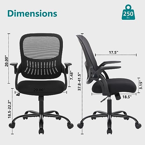 Sweetcrispy Home Office Managerial Executive Chair, Ergonomic Mesh Adjustable Swivel Mid-Back Chair with Comfortable Lumbar Support, Comfy Arms for Bedroom,Study,Student Sweetcrispy