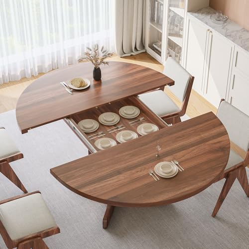 iPormis 59" Round Extendable Dining Table for 4-6, Modern Kitchen Table with Heavy Duty Pedestal Base & Wooden Top, Oval Dining Room Table for Dining Living Room, Easy Assembly, Walnut iPormis