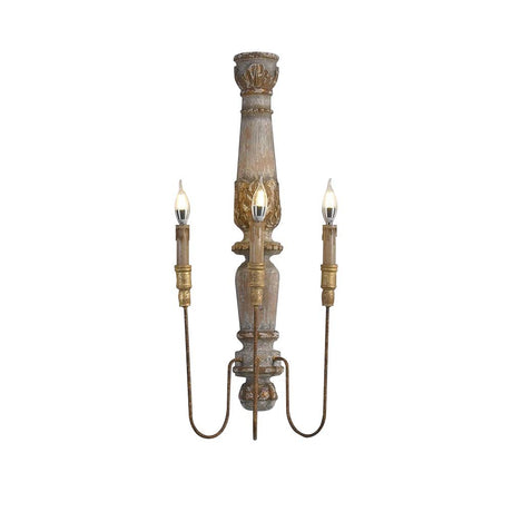 JiuZhuo Farmhouse Rustic 3-Light Distressed Carved Wood Candle Wall Sconce Rust Metal JiuZhuo