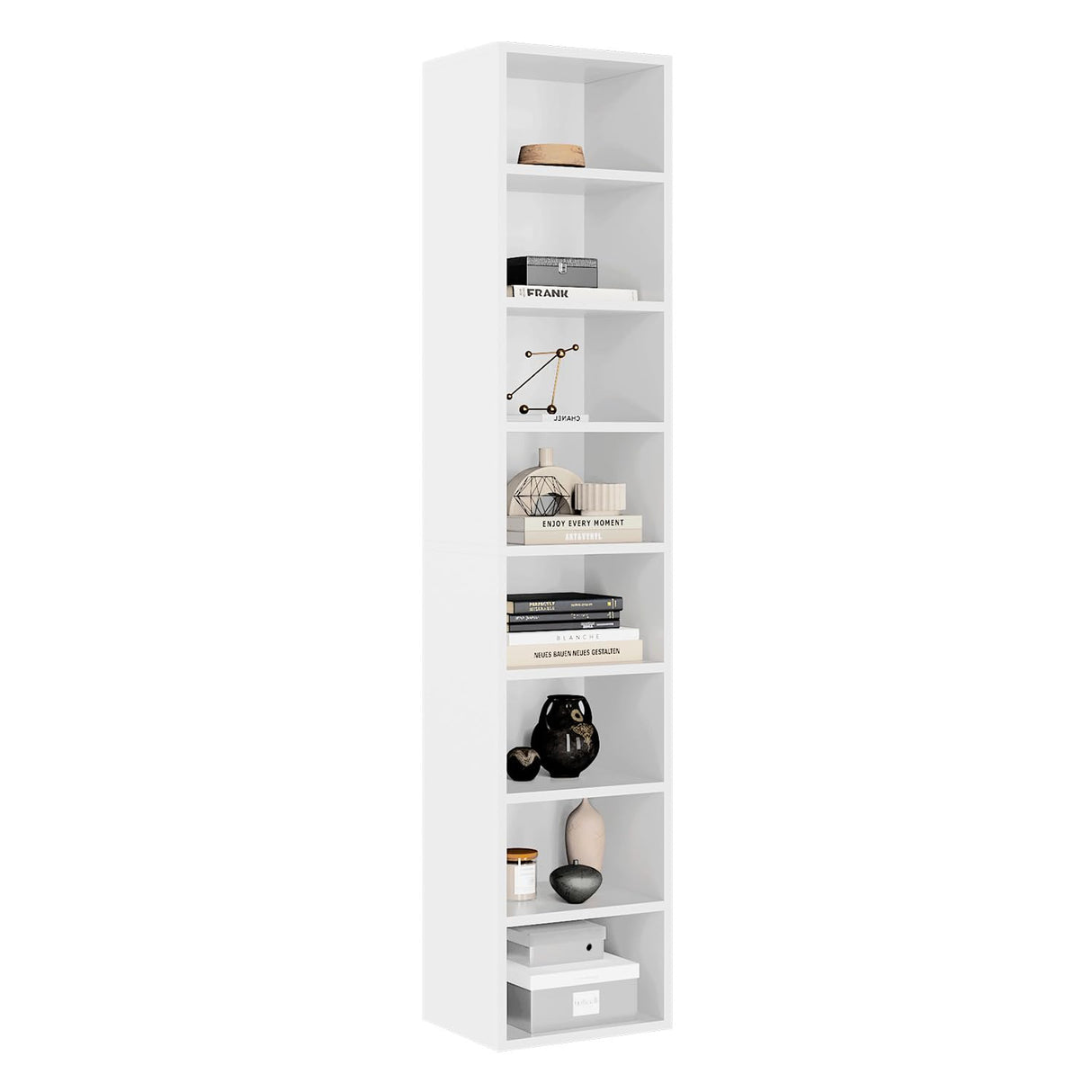 oneinmil 71.5" Tall Narrow Bookshelf, 8-Tier Cube Display Rack, Modern Corner Bookshelf with Storage Space, CD Storage Cabinet for Home Office (White 1 Pack, 8-Tier) oneinmil