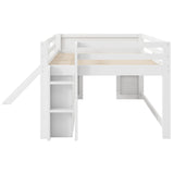Quarte Full Size Kids Low Loft Bed with Slide,Three Storage Drawers and Two Doors,Solid Wood & MDF Construction, No Box Spring Needed Quarte