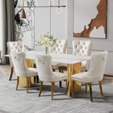 Shenyon Modern Dining Table Set for 6, White Faux Marble Glass Dining Room Set, 71” Rectangular Kitchen Table with 6 Beige Velvet Dining Chairs, Kitchen & Dining Room Set Shenyon