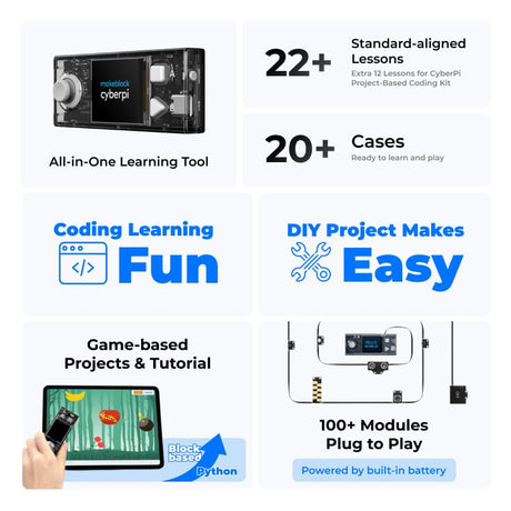 Makeblock Cyberpi Project-Based Kit, Coding for Kids 8-12 Support Scratch & Python Programming, STEM Programmable Robot Supports AI & IoT Technology with Built-in WiFi Module Makeblock