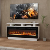 Fireplace TV Stand with 50" Smart Electric Fireplace, Modern Wood Entertainment Center with Mantel&Built-in Power Outlets, Fireplace Cabinet for Living Room (White, 50“ WiFi) HOMTHING