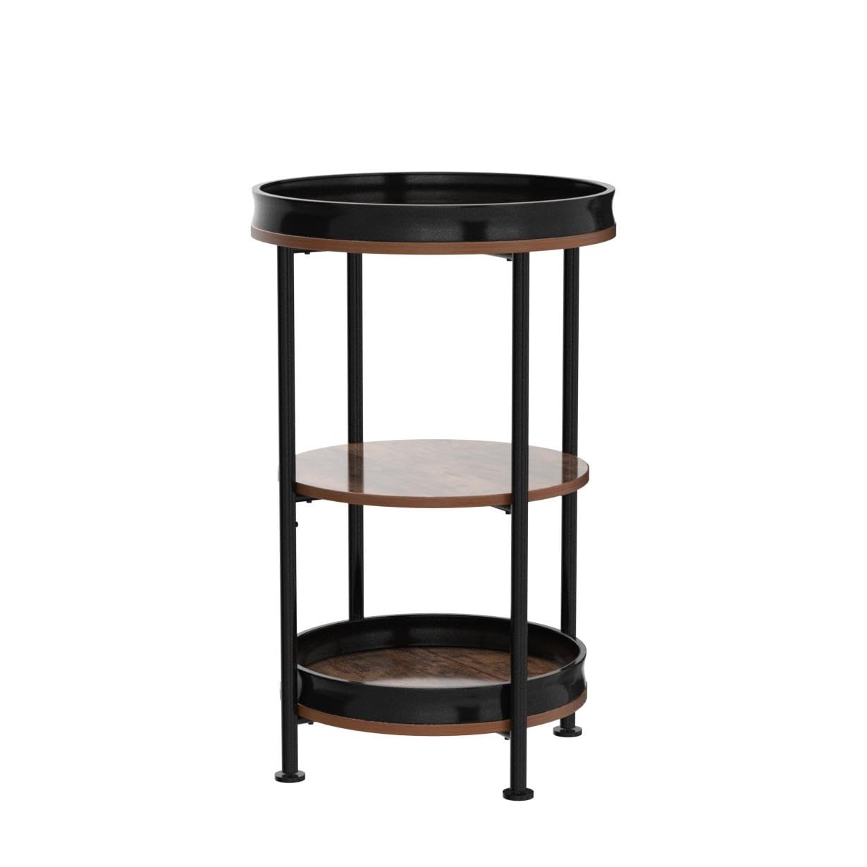 Dulcii Side Table, Round End Table with 3 Storage Shelves for Living Room, Bedroom, Nightstand with Steel Frame for Small Spaces, Industrial Round Sofa Table, Outdoor Accent Coffee Table, Rus - WoodArtSupply