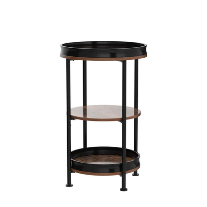 Dulcii Side Table, Round End Table with 3 Storage Shelves for Living Room, Bedroom, Nightstand with Steel Frame for Small Spaces, Industrial Round Sofa Table, Outdoor Accent Coffee Table, Rus - WoodArtSupply