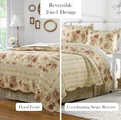 Greenland Home Antique Rose 100% Cotton Heirloom-Quality Quilt Set, 2-Piece Twin/XL, Ecru Greenland Home Fashions