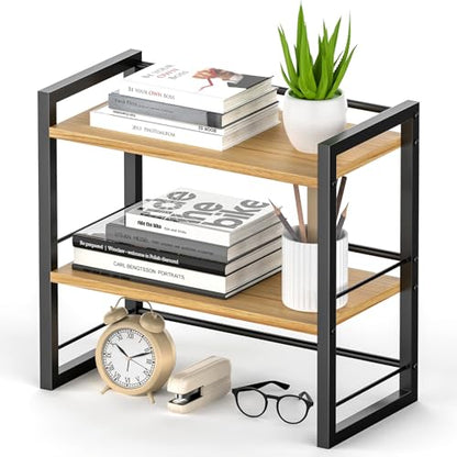 ART-GIFTREE 2-Tier Wood Desk Shelf Organizer for Office and Home Storage - Black - WoodArtSupply