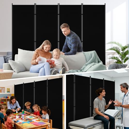AKTOP 4 Panel Room Divider, 6FT Portable Wall Divider for Room Separation, 88"W Fabric Partition Room Dividers and Folding Privacy Screens, Freestanding Room Separators for Home Office Bedroom, Black AKTOP