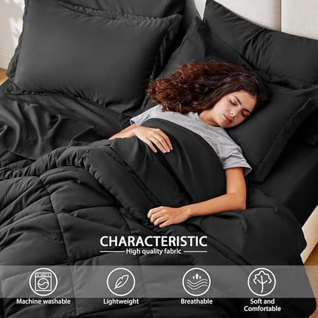 Love's cabin Twin Comforter Set Black, 5 Pieces Twin Bed in a Bag, All Season Bedding Sets with 1 Comforter, 1 Flat Sheet, 1 Fitted Sheet, 1 Pillowcase and 1 Pillow Sham Love's cabin