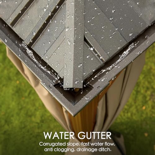 Kozyard Apollo 12’x12’ Hardtop Gazebo, Wooden Coated Aluminum Frame Canopy with Galvanized Steel Double Roof, Outdoor Permanent Metal Pavilion with Netting for Patio, Deck and Lawn (12ft x 12ft) Kozyard