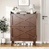 Wanfuder Shoe Storage Cabinet with 2 Flip Drawers & Adjustable Shelves,Narrow Shoe Cabinet Storage with Doors Side Hooks Wooden Shoe Rack Cabinet for Entryway,Hallway,Rustic Brown Wanfuder