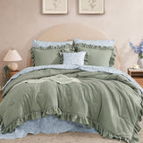 BLOOMHAVEN Full Comforter Set - 7 Pieces Ruffle Sage Green Bedding Sets, Shabby Chic Farmhouse Bed in a Bag Full with Ruffle Comforter, Floral Sheets, Pillowcases & Shams BLOOMHAVEN