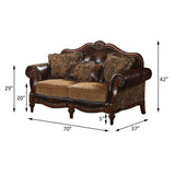 Acme Dreena Rolled Arm Upholstered Loveseat with 3 Pillows in Brown Faux Leather Acme