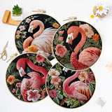 LB 4 Pack Pink Flamingo Embroidery Kit for Beginners Green Leaf Plant Beginner Embroidery Kit for Adults DIY Starter Kit with Embroidery Hoop Colorful Threads Tools Step by Step Instructions