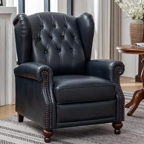SHINE FURNISHING Genuine Leather Recliner Chair, Push Back Recliner Armchair with Rivet Tufted - Thick Cushioned Seat, Single Sofa & Accent Chair for Living Room (Navy)