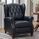 SHINE FURNISHING Genuine Leather Recliner Chair, Push Back Recliner Armchair with Rivet Tufted - Thick Cushioned Seat, Single Sofa & Accent Chair for Living Room (Navy)
