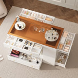 Merax Wood Closet Island with 6 Drawers 47.3" Wardrobe Armoire Bedroom Island with Glass Top and Open Shelves, Jewelry Storage Vanity Island with Compartments, Cloakroom Walk-in Closet Island (White) Merax