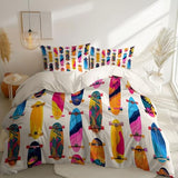 White Printed Duvet Cover for Kids Girls Women Blossom - Soft and Breathable Cartoon Skateboard Minimalist Bedding Set, Quilt Cover Single Size Room Decor with 2 Pillow Case Generic